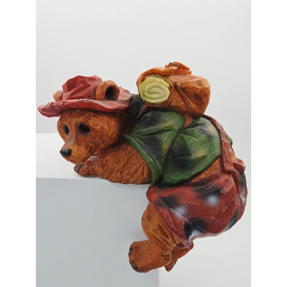 Faux Wood Carved Resin Bear Shelf Sitter Figurine Backpacking Hiking Decor